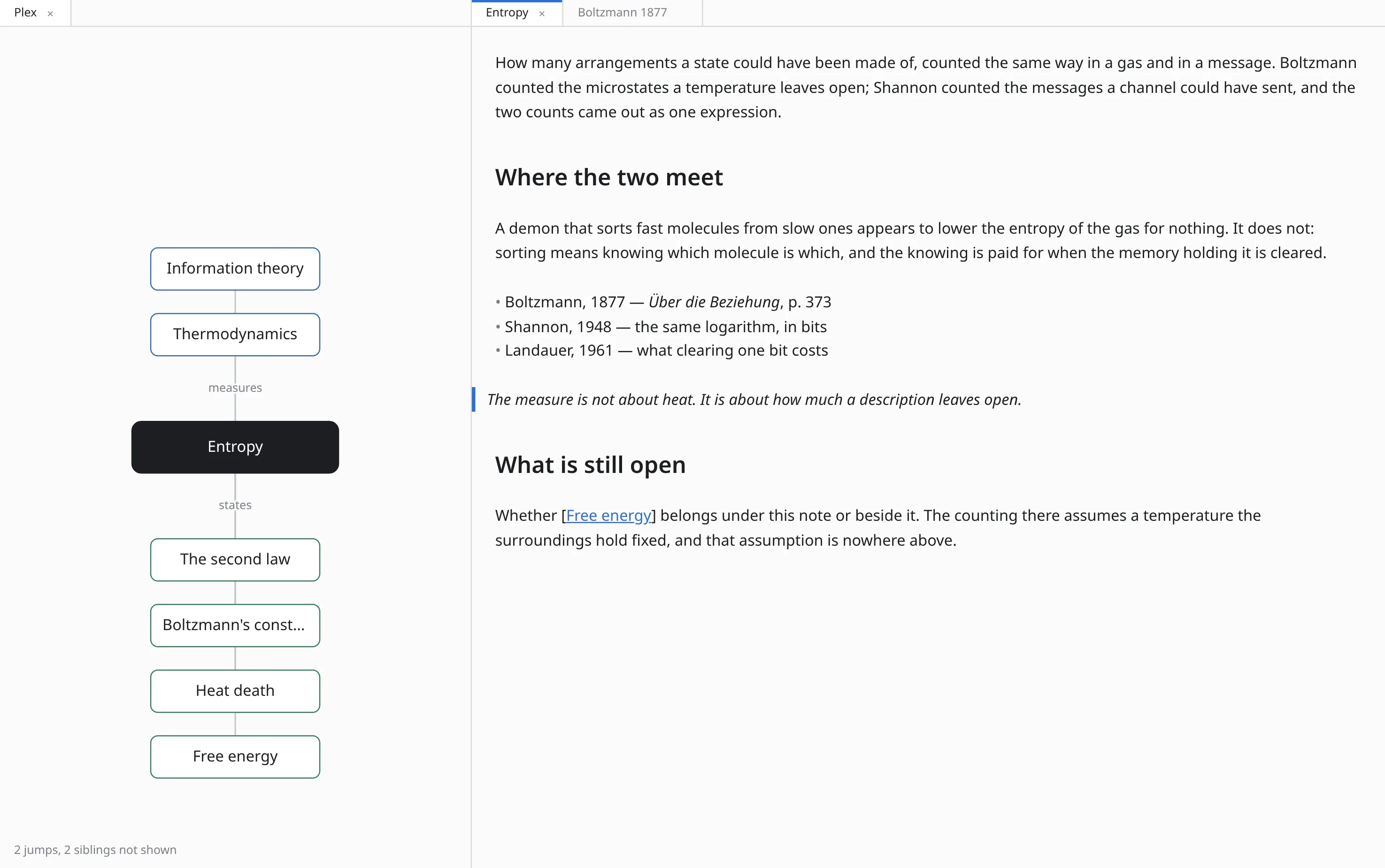 The numen window: a note being written in markdown, the map beside it.